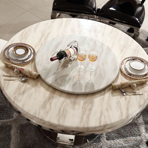 简约大理石餐桌6人小户型欧式风格经典可带转盘餐椅组合圆形餐桌